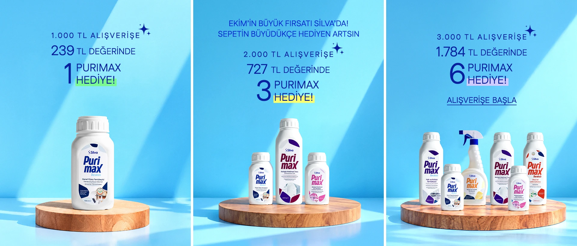 Sepet tutarına göre hediye edilen Purimax ürünleri